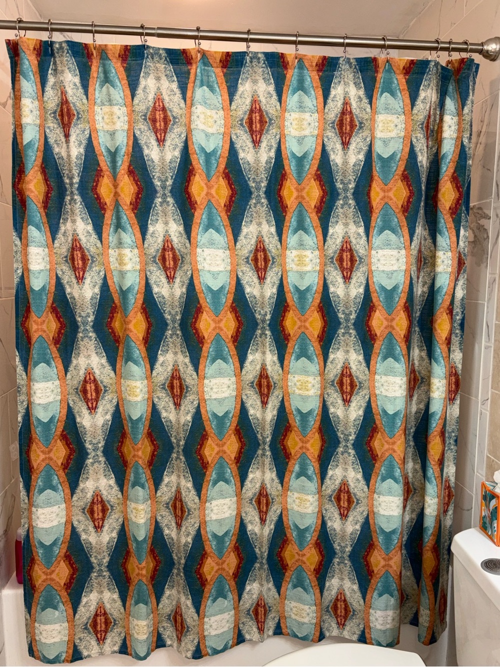 Opalhouse Boho Geo Pattern Shower Curtain in Teal and Orange